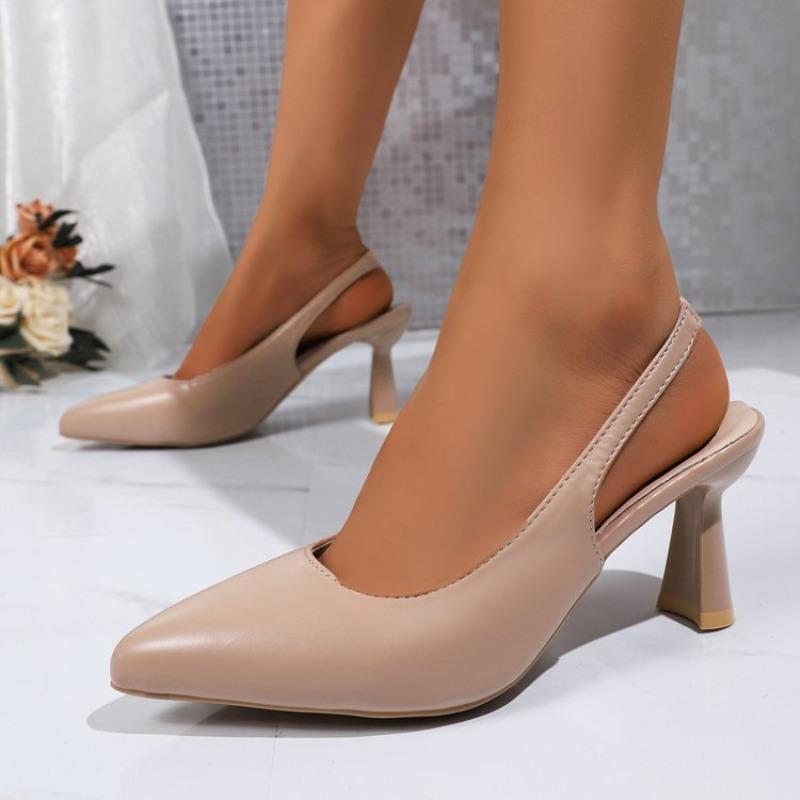 Fashion Pointed Toe Stiletto Sandals Summer New Baotou Shallow Mouth Temperament Rear Air Non-slip Wear-resistant High Heels