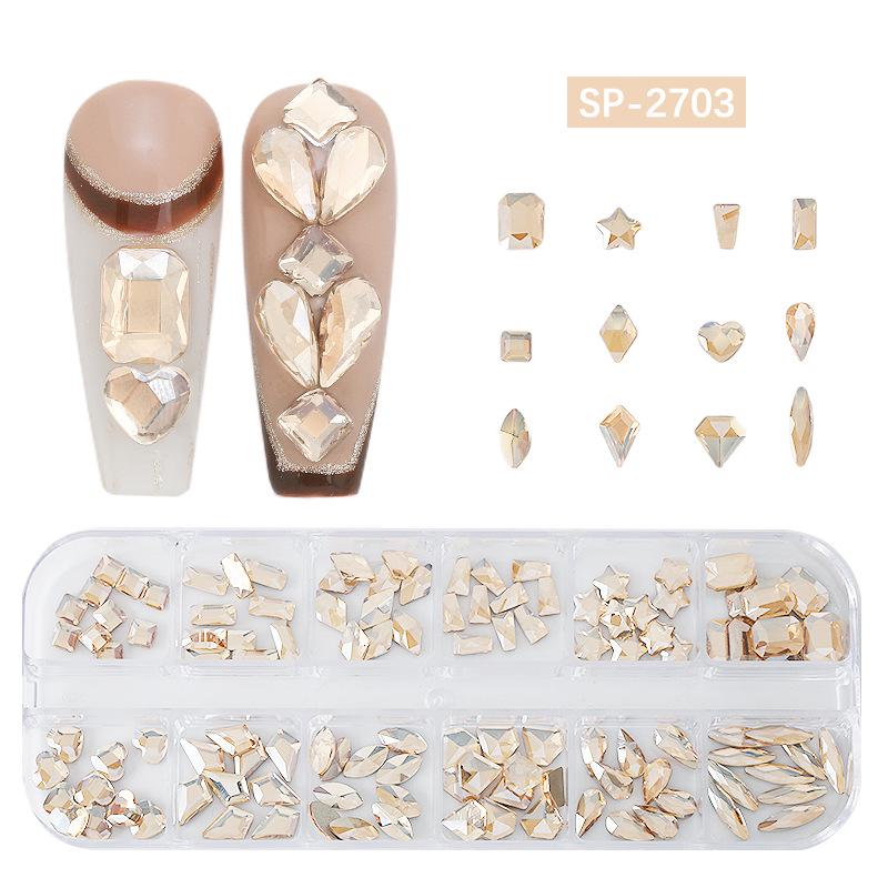 12-Grid Irregular Transparent AB Glass Diamonds for Nail Art