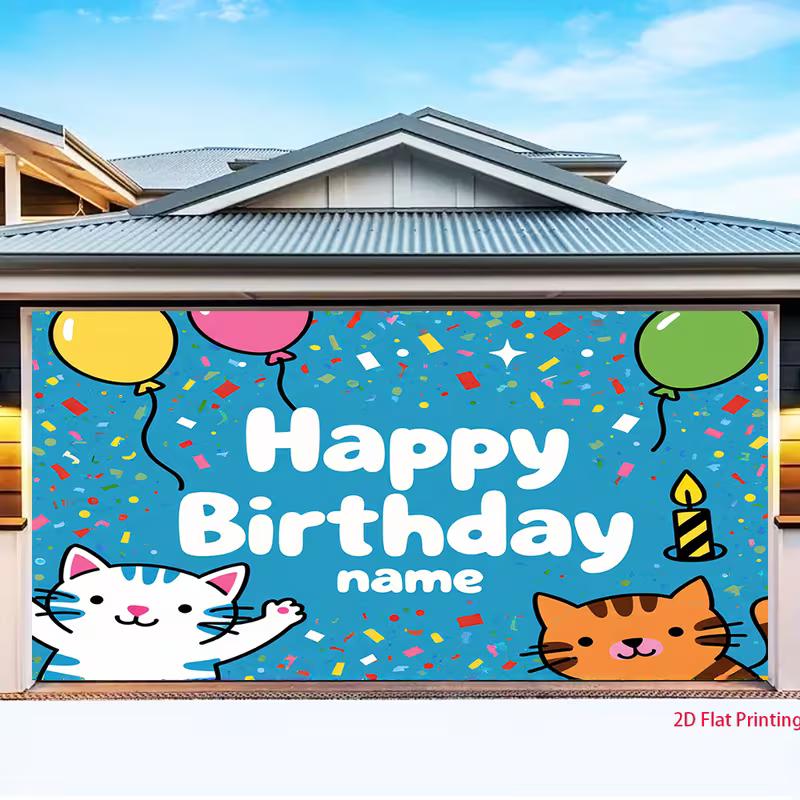 2D Customizable Cat Birthday Backdrop, Kids Party Decoration Background