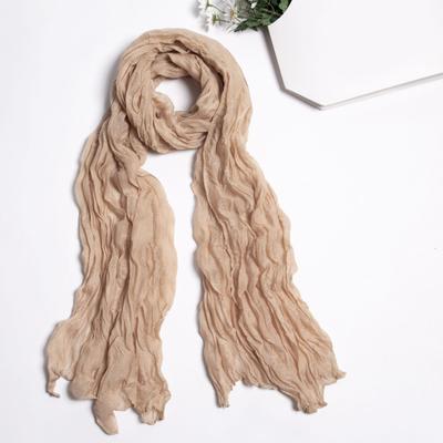 Women Scarf Solid Color Long Wide Crumple Thin Decorative Soft Perspective Wrinkled Scarf Clothes Accessory