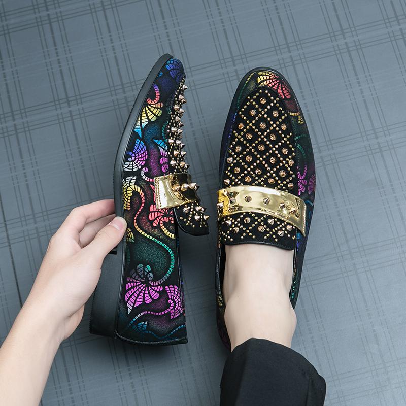 Fashion Spring Business Men Shoes Gold Rivet Adult Dress Footwear Slip-on Man Party Formal Shoes Men Casual Shoes For Wedding Zapatos