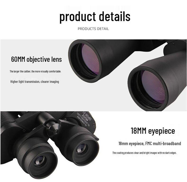 HD 10-30x60 Zoom Binoculars with Large Objective Lens for High Magnification Outdoor Viewing