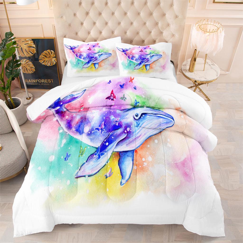 3d Digital Printing Thickened Feather Silk Quilt Whale Fat Quilt Cover Three-piece Set
