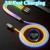 66W three in one LED charging cable RGB mobile LED fast charging cable/C-type/Micro USB cable suitable for mobile phonesSamsung,Huawei, Android, Sony