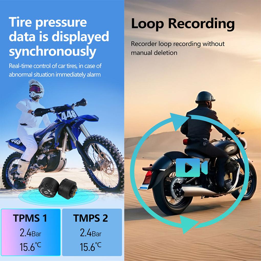 Motorcycle DVR Dual Recording And Split Screen Display Motorcycle DVR Support Tire Pressure Sensor
