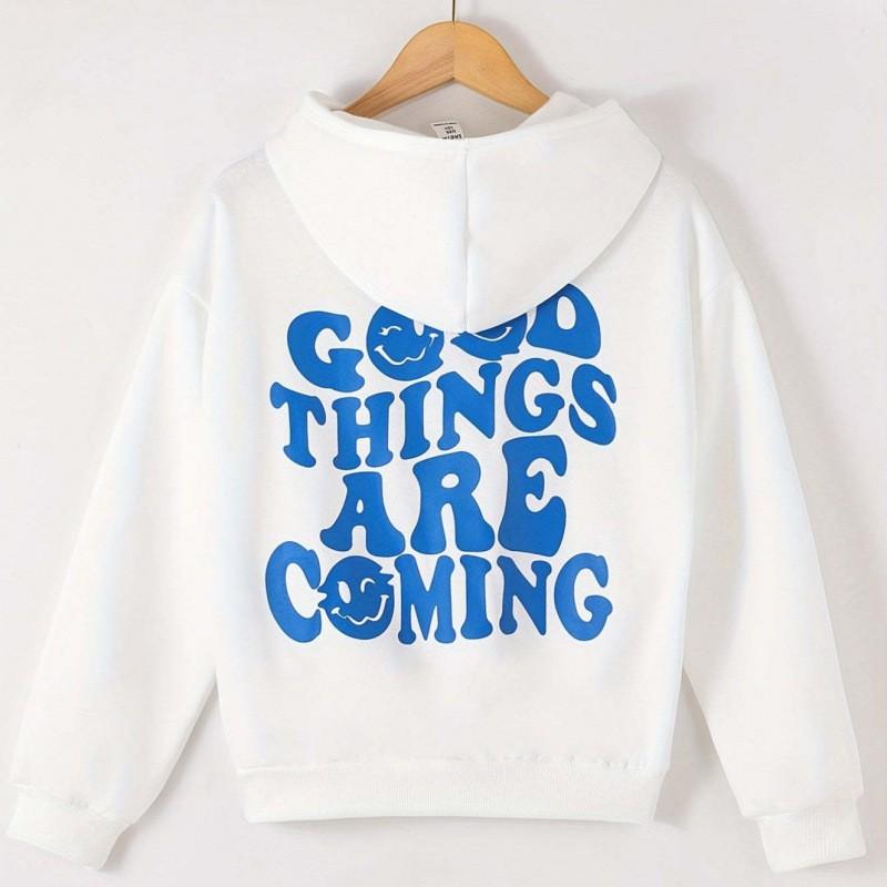 Oversized Hooded Sweatshirt Women Men Long Sleeve Fleece Lined Casual Streetwear With Letter Print