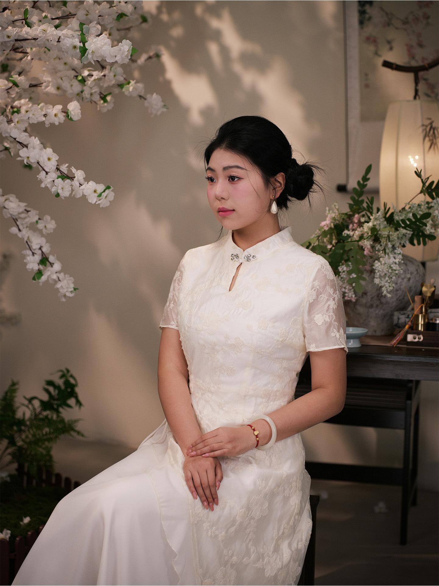 National style new Chinese style gentle and thin skirt women s summer new fat MM daily can wear large size cheongsam L( 55-65kg ) абрикосовый