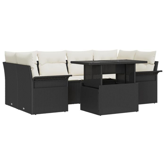 VidaXL Ensemble canapé jardin 7 pièces avec coussins Noir Rattan 3348213