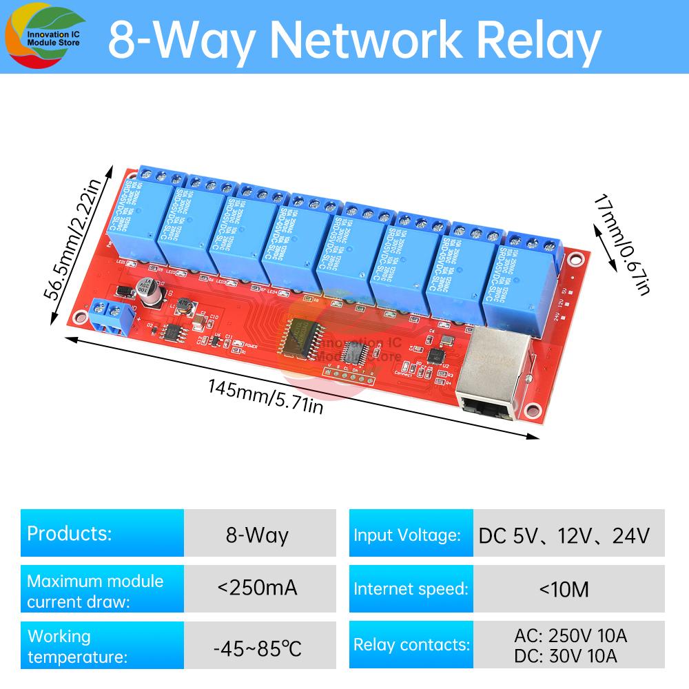 DC 5V/12V/24V 4/8 Way TCPIP Network Ethernet Relay Module Switch LAN Control Smart Device Remote Control