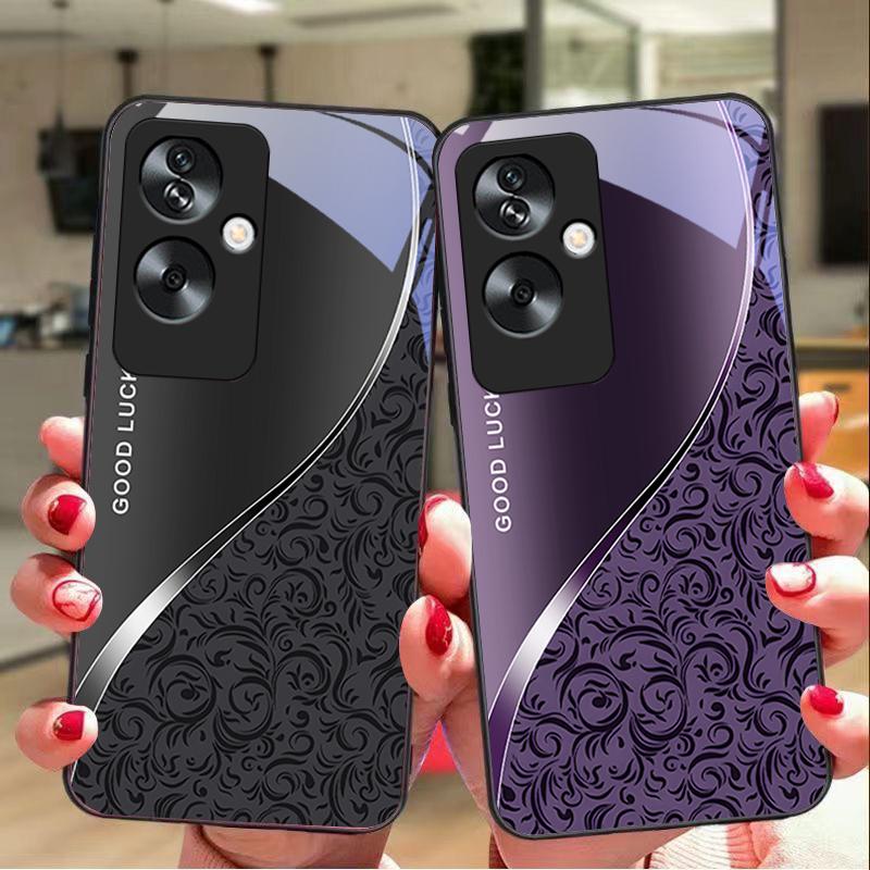 Gradient Pattern Blue For Oppo A79 5G 58 78 74 60 4G Reno 11F Realme GT 6 11 Note 50 10 C55 X2 Tempered Glass Black Phone Case