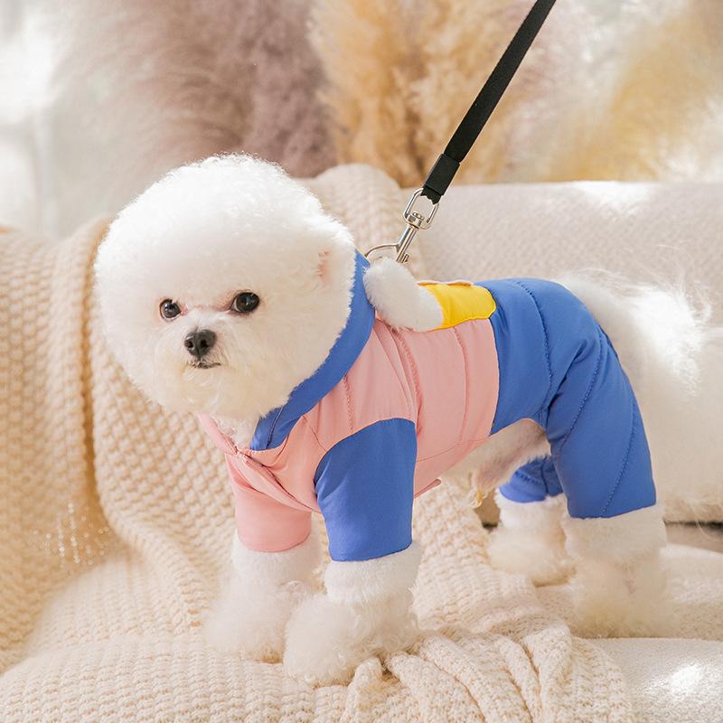 Winter puppy dog down cotton-padded coat contrasting color splicing can pull medium-sized small dog cat warm pet dog clothes