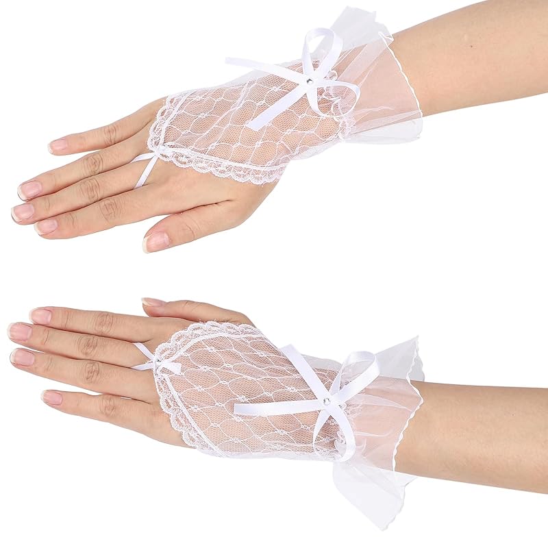 

[Black Omen] cosplay glove fingerless gloves wedding gloves short race finger rest finger rest gloves Fingerless (thin ribbon, white, free size)