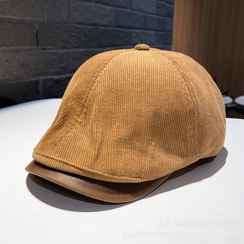 New British Retro Duck Tongue Beret Women's Versatile Face Small Forward Hat Corduroy Warm Newsboy Painter Hat