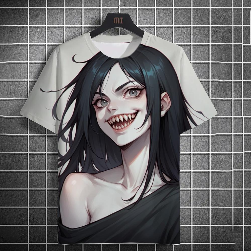 Summer New Men's Casual Short Sleeve T-Shirt Halloween Vampire Anime Girl Comfortable Breathable Retro Printed Short Sleeve