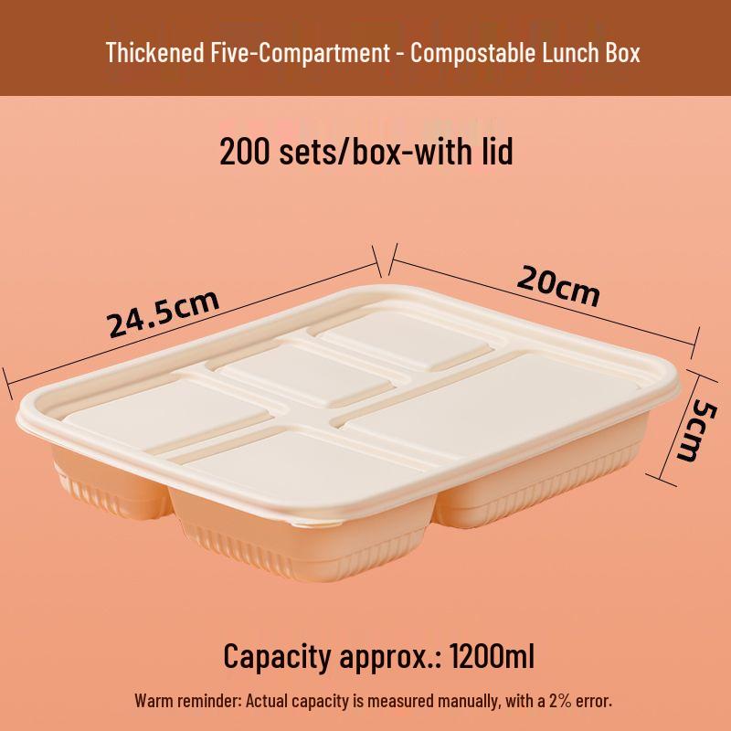 Thickened Disposable Bento Box with Five Compartments