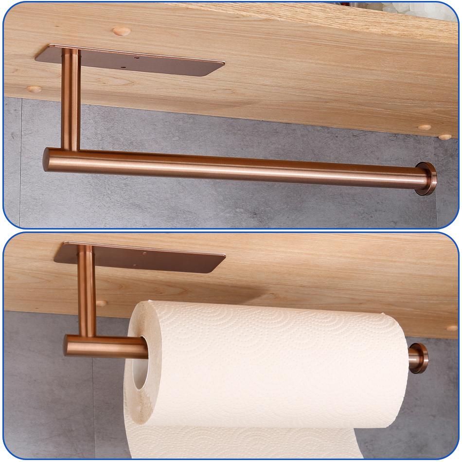 304 Stainless Steel Paper Holder Adhesive Wall Rose Gold Bathroom Kitchen Toilet Paper Towel Holder Tissue Roll Hanger Bar Rail