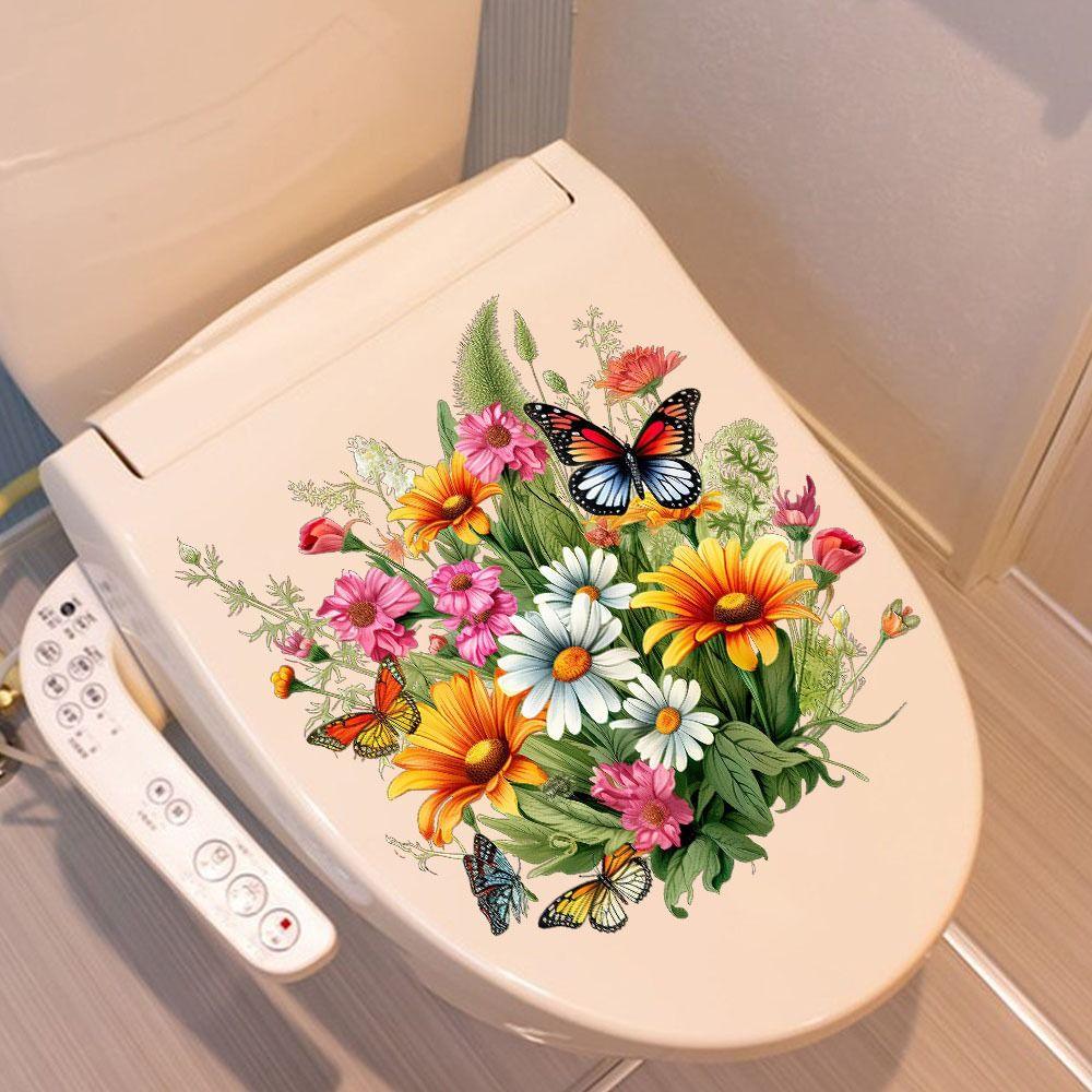 Mildew-proof Butterfly Flower Removable Stickers Easy To Paste Toilet Lid Decals  Bedroom