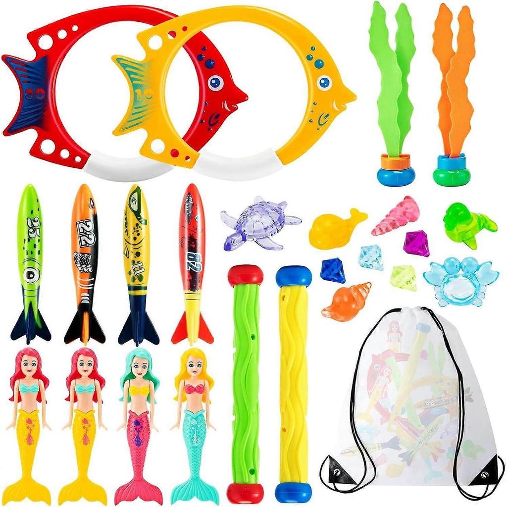 Diving Toys for Swimming Pool, 24 PCS Sinkers for Swimming Kids, Underwater Training Toys Diving Mermaids, Dive Sticks, Torpedo Bandits, Dive Seagrass
