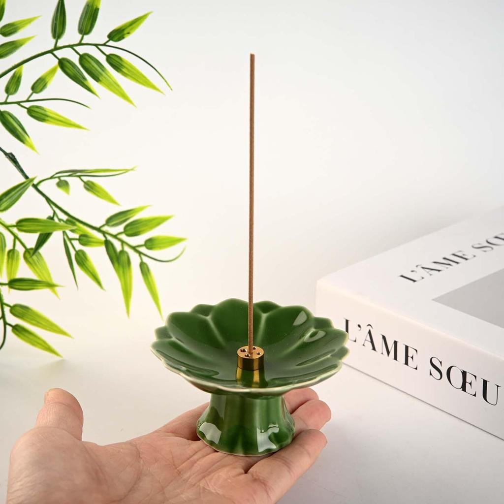 Zen Lotus Ceramic Incense Burner - Chinese Style Sandalwood & Stick Incense Holder for Home