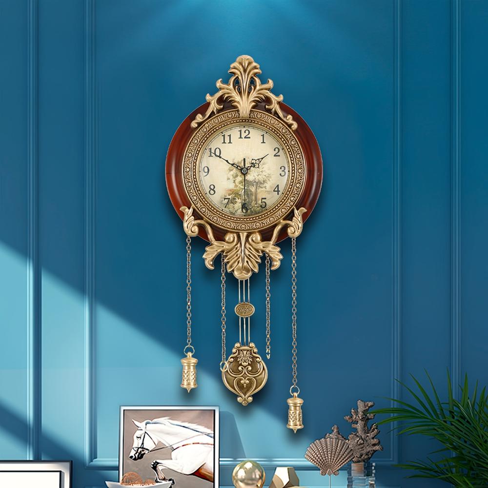 Solid Wood Wall Clock with Aero Snail Pendulum, Battery Powered Clock for Living Room Decor, Vintage Vintage Style Decor