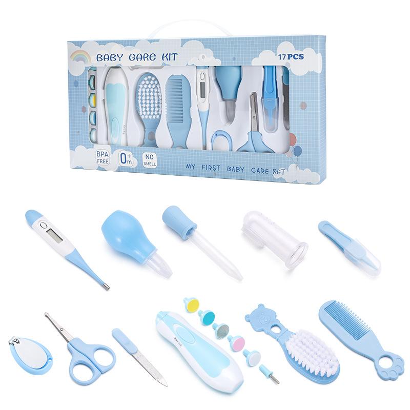 

Набор для ухода за ногтями у малышей, безопасный шлифовщик ногтей, электронный термометр, набор из 17 расчесок, бережный уход за маленькими детьми, всегда имейте предметы первой необходимости синий