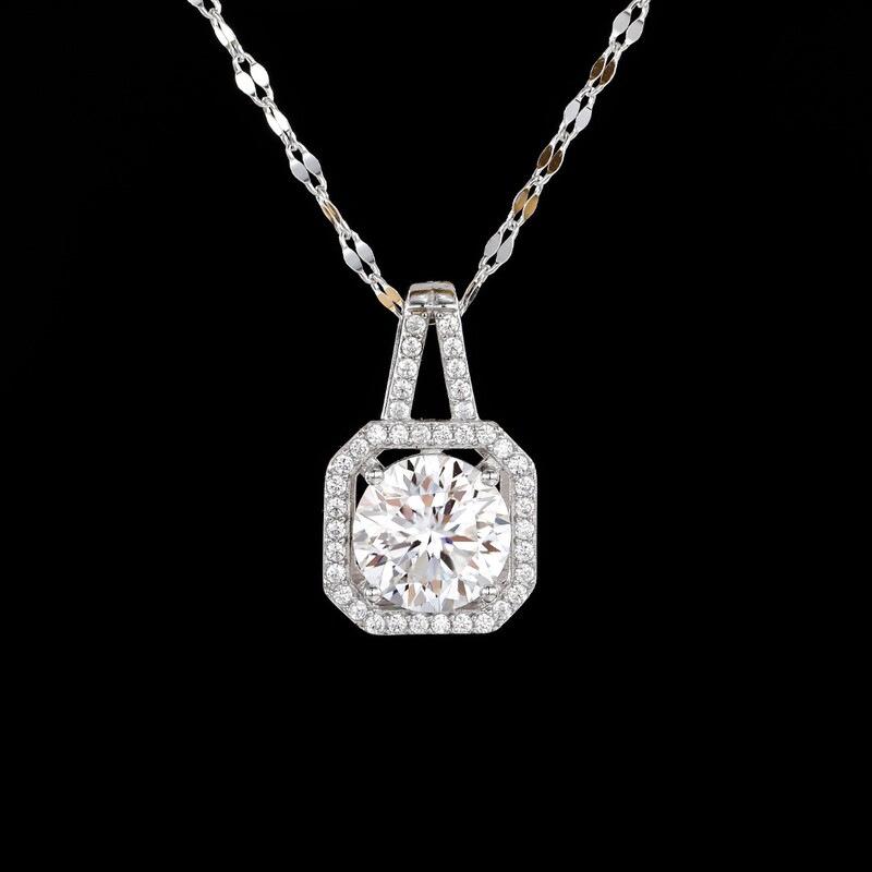 Náhrdelník s príveskom štvorcovej kocky moissanitu - Rýdze striebro S925, Špičková európska a americká móda pre dámy