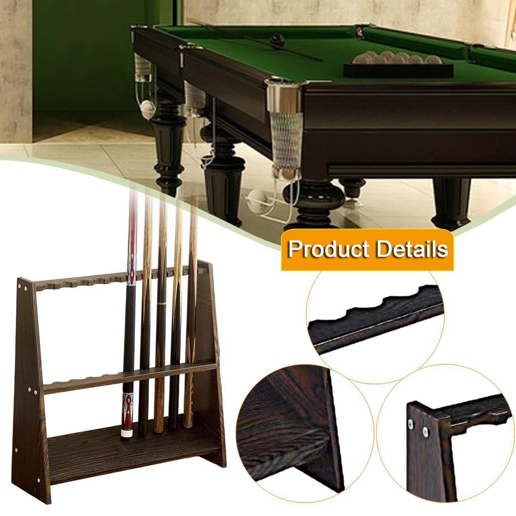 Floor Standing Pool Cue Rack Sturdy Wood Billiard Stick Holder for Billiards Accessories in Home Bar or Club Game Room
