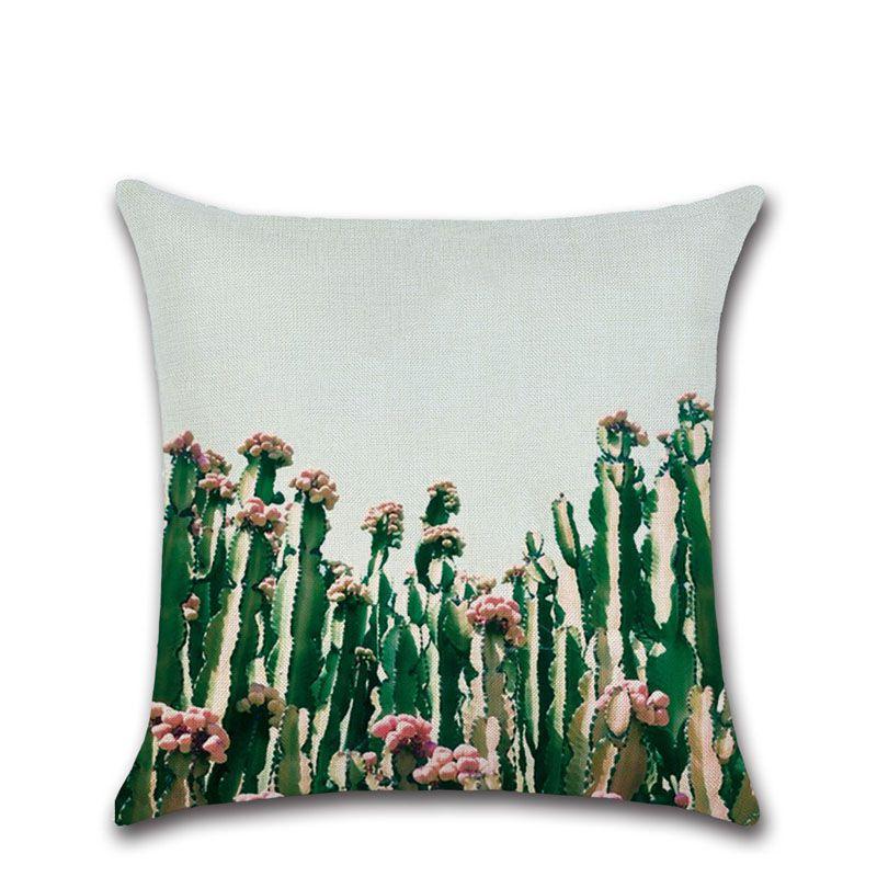 Premium Quality Cotton Linen Square Pillow Cover Featuring Tropical Cactus Design