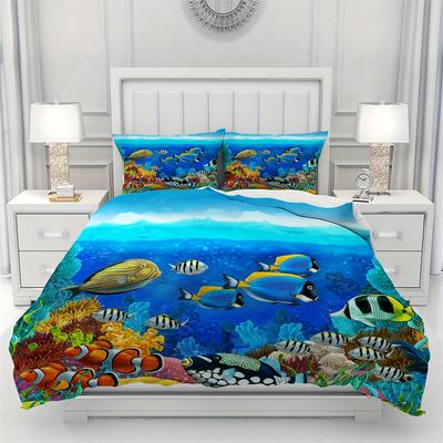 3D Ozean-Thema Bettbezug-Set mit Kissenbezügen Bedrucktes Bettwäsche-Set Tierdruck Polyester Bettdeckenbezug  (Kein Bettdecken-Inlett)