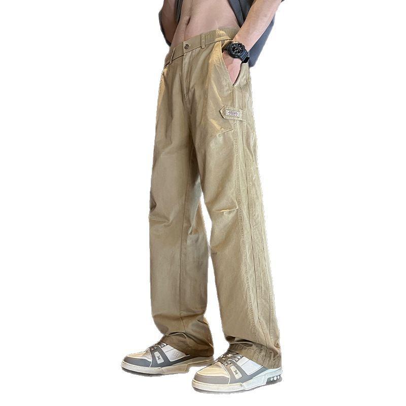 Spring and autumn black trend straight casual pants men's pure cotton versatile new loose drape wide leg tooling pants