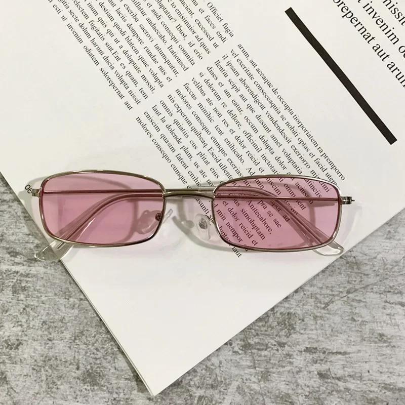 Rectangle Sunglasses Men Women Vintage Driving Sun Glasses Retro Small Square Eyeglasses Metal Frame Colorful Lens Eyewear