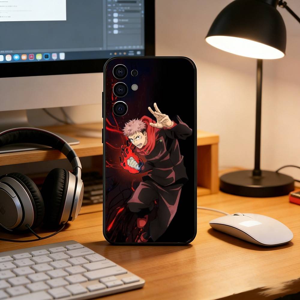 Anime J-Jujutsu Kaisen Y-Yuji Itadori Phone Case Black Silicone Soft For Samsung S25,S24,S21,S22,S23,S30,Ultra,S20,Plus,Fe,Lite