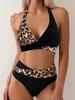 Sexy Leopard Laced Up Bikini 2 Piece Set Women Split Swimsuit High Waist Beach Style Bikini 2025 New Summer Swimwear Bikinis Set