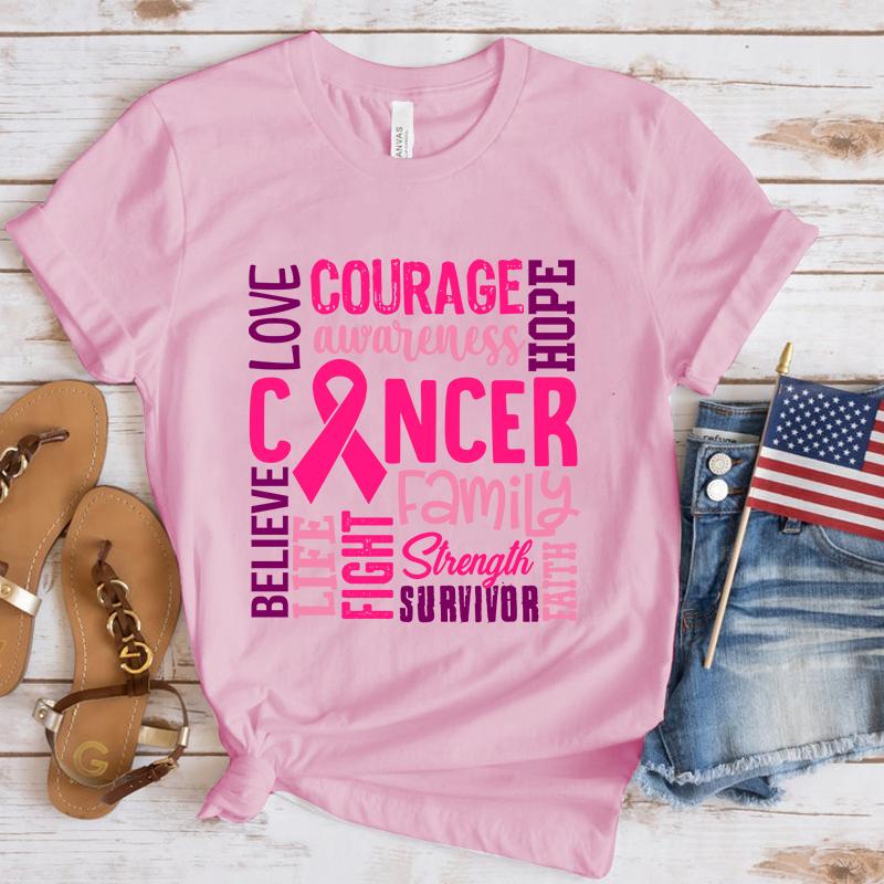 Hot Breast Cancer Awareness Cancer Letter Printed T Shirts Women Men Casual Short Sleeve Summer Tops