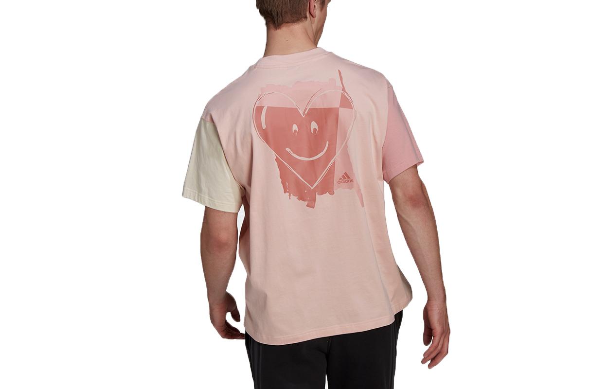 Adidas T Shirts Unisex Pink Crew Neck Moderate Straight Fit HU0121 L