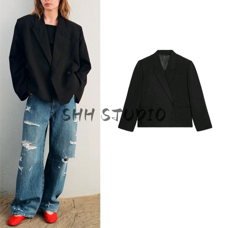 Autumn New Women's Clothing Work Clothing Wind Belt Padded Shoulder Lapel Short Double Breasted Long Sleeve Suit Coat 1255735