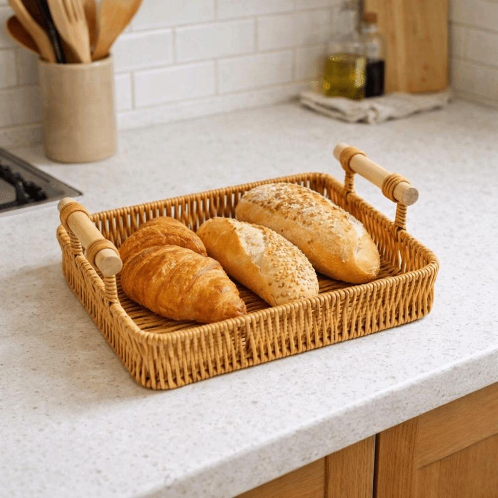 Handmade Imitation Rattan Storage Basket Rectangular Dry Fruit Storage Tray Living Room