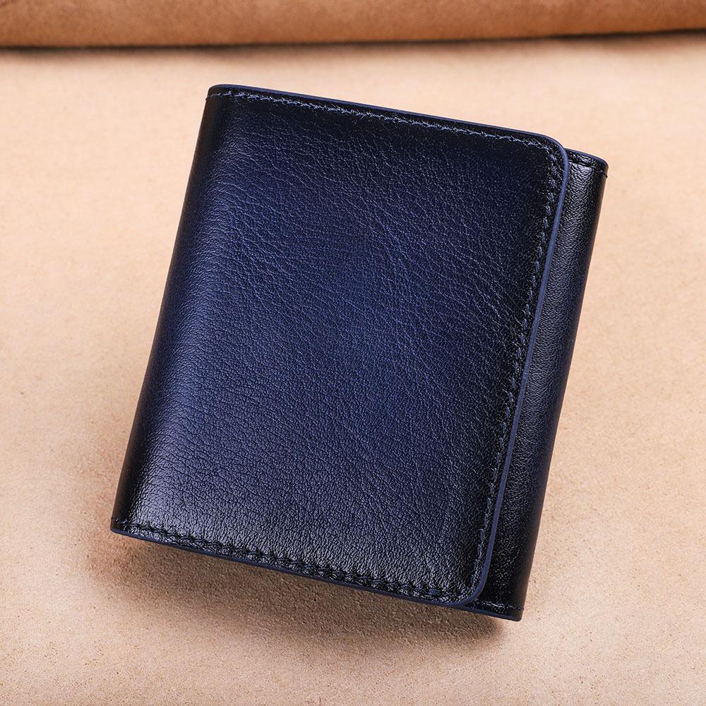 

Кошелек мужской ретро из коровьей кожи высшего слоя, противокражный, многофункциональный маленький кошелек для банкнот, кредитных карт, монет, кошелек с несколькими отделениями для карт темно-синий