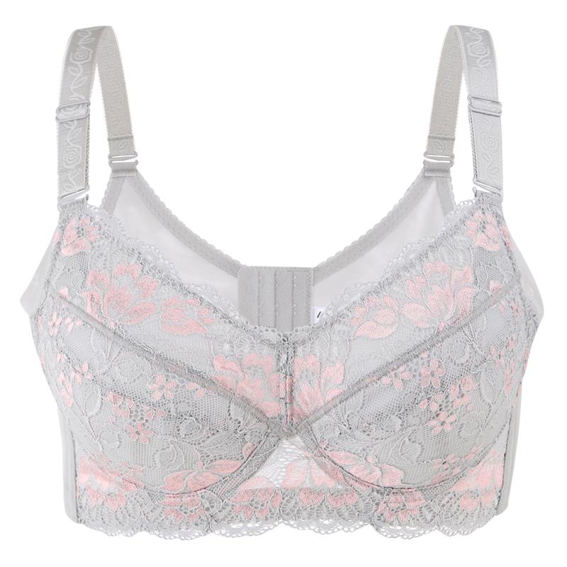 

Женский кружевной бюстгальтер на косточках с легкой подкладкой, бюстгальтер-минимайзер больших размеров 34, 36, 38, 40, 42, 44, 46, 48 BCDE 46/105E серый