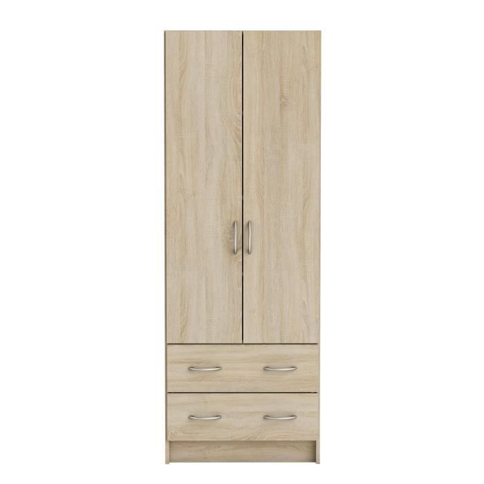 Armario DEMEYERE - Decoración roble cepillado - 2 puertas y 2 cajones - Clásico - Dormitorio - L 61 cm - DUAL