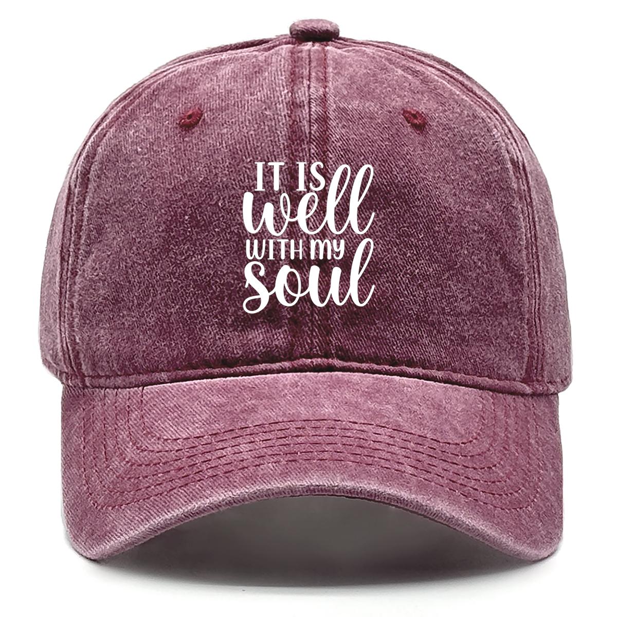 

WELL WITH MY SOUL Print Adjustable Sun Hat, Flat Cap Distressed Sunshade Raw Brim Headwear Snapback Baseball Cap as the picture вино красного