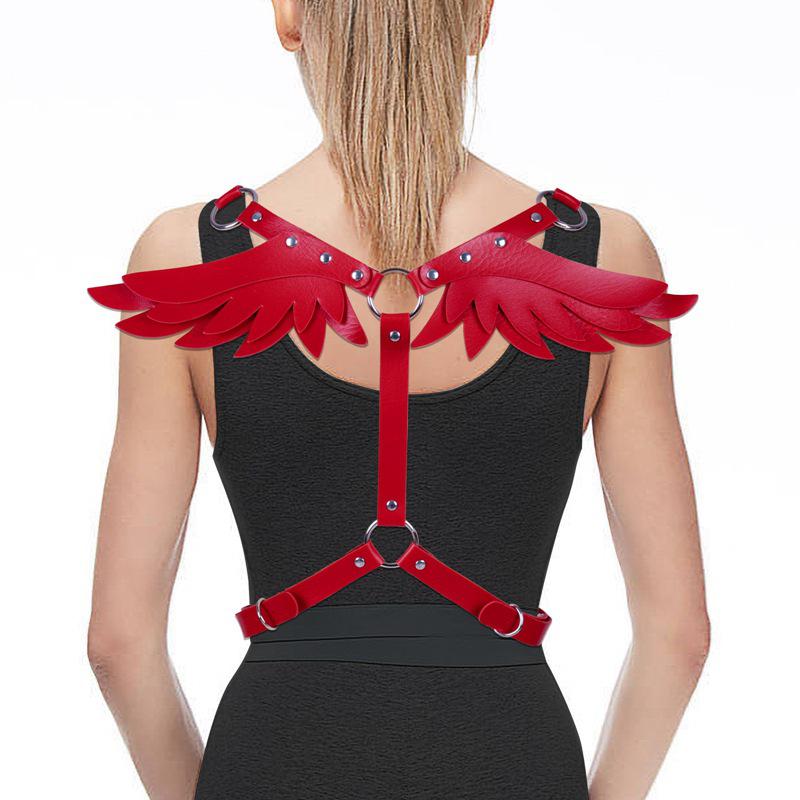 Women's Leather Angel Wings Punk Harness Top with Straps