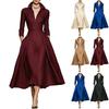 Women's Elegant V-Neck Satin Long Sleeve Dress with Waist Tie for Fall Winter