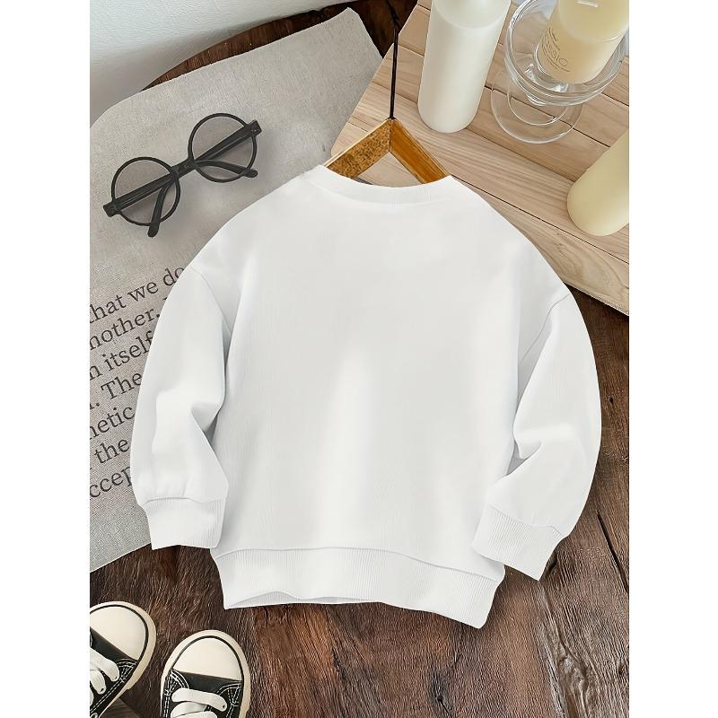 European Sizes Kids Halloween Ghost And Bat Print Long Sleeve Round Neck Sweatshirt, Casual Knit Top, Regular Length, All-Season Fashion Sweatshirt