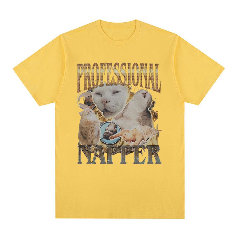 Professional Napper Funny Cat Meme T-shirt Men Women Casual Cotton Oversized T Shirt Fashion Vintage O-Neck T-shirts Streetwear