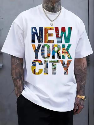 Mens Summer Tshirt 100 Cotton New York City Colorful Letter Print Design Highend Unique Street Style Casual Shortsleeved