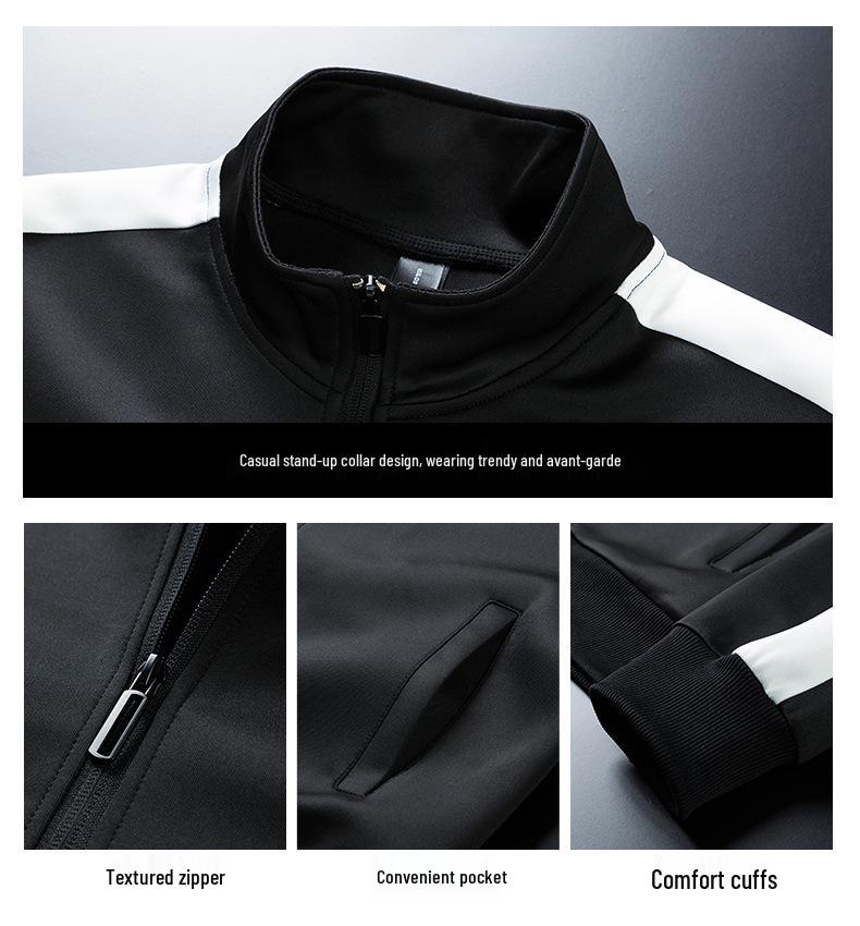 Spring & Autumn Men's Casual Sports Cardigan Jacket & Pants Set - Middle-Aged Workwear or School Uniform