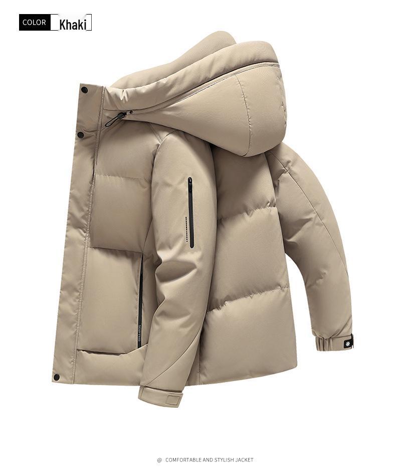 Men's Winter Windproof White Duck Down Hooded Jacket - Versatile, Thickened for Business and Commuting