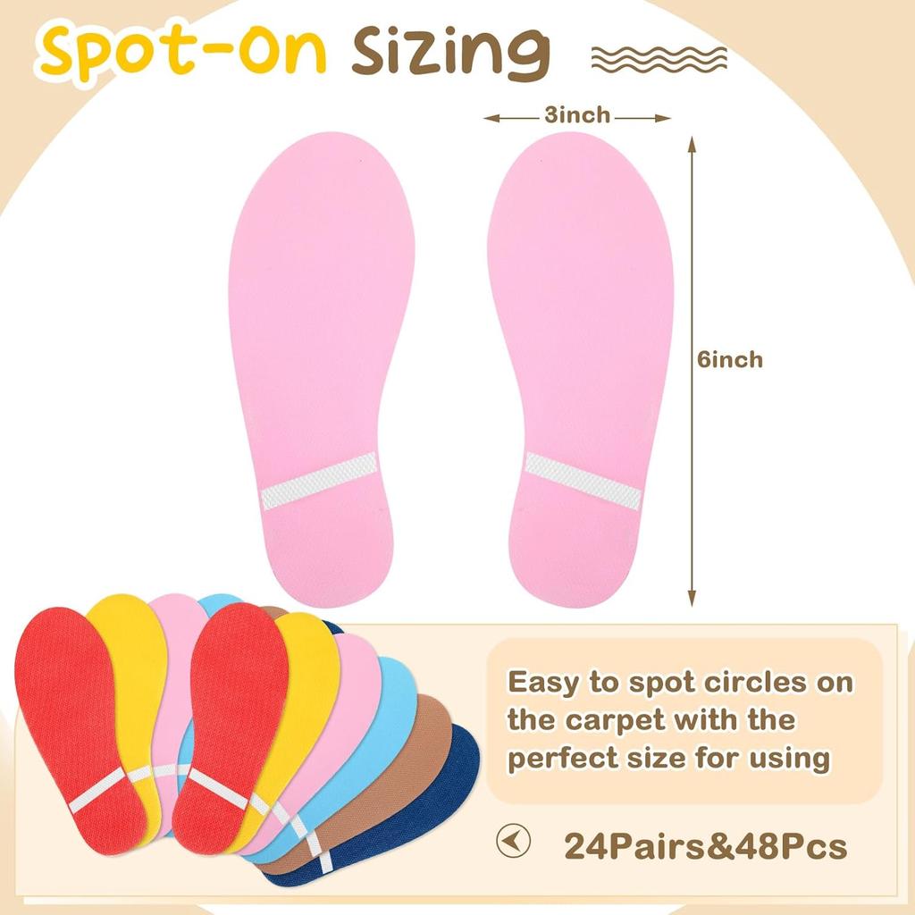 Outus 48 Pieces Feet Carpet Markers, Carpet Markers, Rug Position Spots for Classroom Decoration, Teacher Supplies(Groovy)