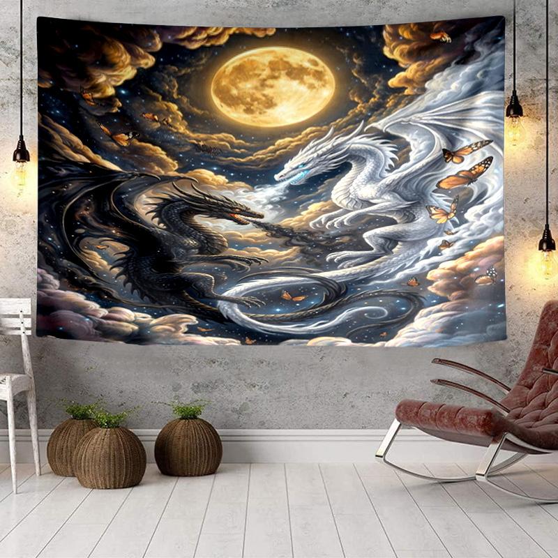Yin Yang Dragons Tapestry, Unique Design Tapestry, Wall Decor for Bedroom,Livingroom, Playroom,Heartwarming Fan Holiday Gifts